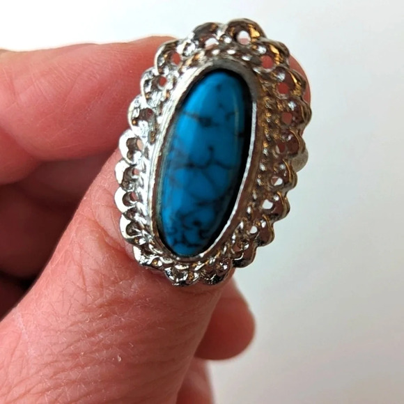Faux Turquoise and Silver Ring - Picture 1 of 5